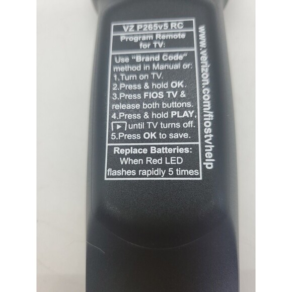 FiOS P265V5 Replacement TV Remote Control Used With Manual - Picture 4 of 7